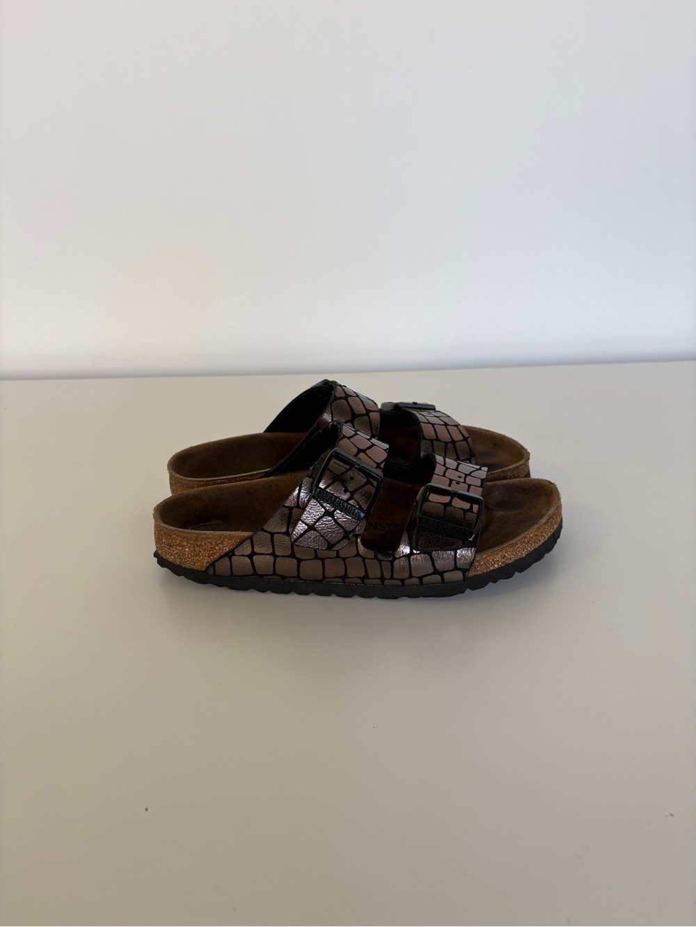 Birkenstock Arizona Gator Gleam Fabric Upper Metallic Sandals